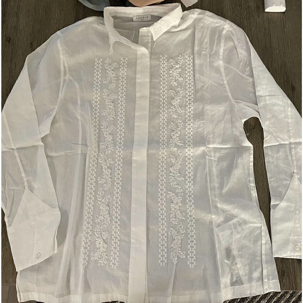 Sandro Paris Aneli Cotton Embroidered Blouse long sleeve Size 3 US 8 - Picture 6 of 7